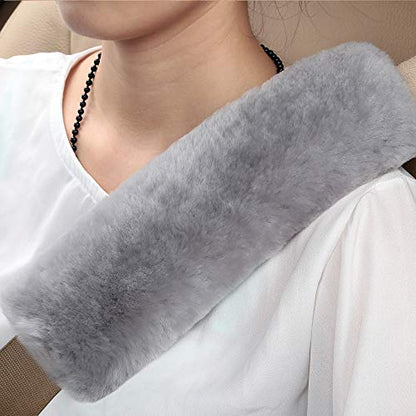 OGLAND 2 Pack Sheepskin Car Seat Belt Cover Pads | Wool Seatbelt Cushions - color: MIsty Gray, size: Shearling Wool
