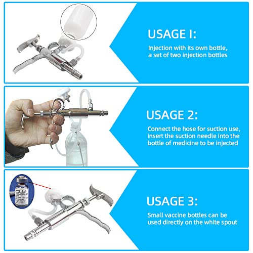 5ML Livestock Syringe Injection,Adjustable Continuous Injection Gun Semi-Automatic Syringe with 10 Needles for Horses, Cattle, Pigs, Sheep - size: 5ML