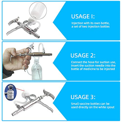 5ML Livestock Syringe Injection,Adjustable Continuous Injection Gun Semi-Automatic Syringe with 10 Needles for Horses, Cattle, Pigs, Sheep - size: 5ML