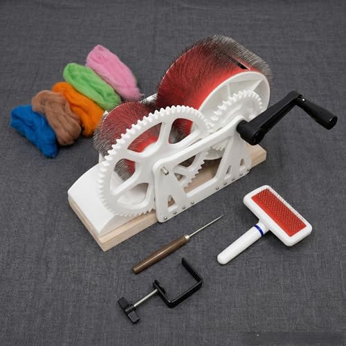 Feqaeqe Manual Wool Drum Carder Machine with Foldable Handle Starter Kit