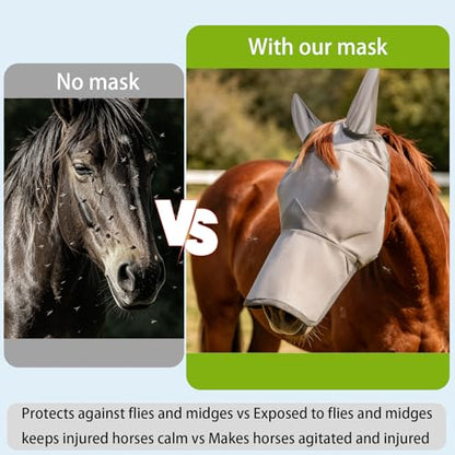 Raelitego Horse Fly Mask with Ears & Nose, Breathable Mesh, UV Protect (XS) - size: XS