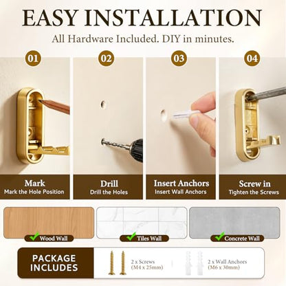 Folding Wall Hooks, 2 Pack Gold Heavy Duty Coat Hooks, Screw Mounted - color: Gold, size: 2 Pack