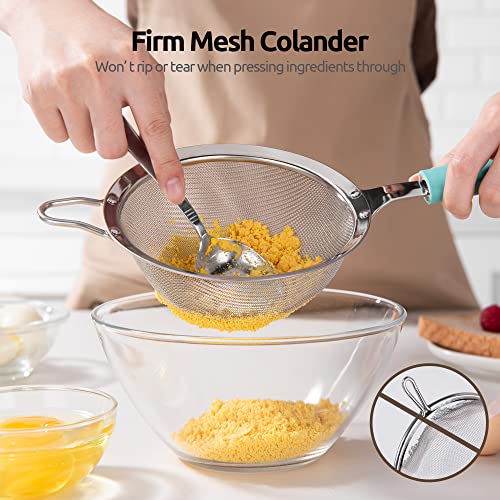 18/8 Stainless Steel Mesh Strainer: U-Taste 5.5 Inch Kitchen Fine Mesh Sieve Food Colander with Riveted Sturdy Silicone Handle and 30 Mesh Hole for Straining Flour, Pasta, Fruit, Quinoa(Aqua Sky) - color: (1) Aqua Sky, size: Medium (5.5 x 13 in)
