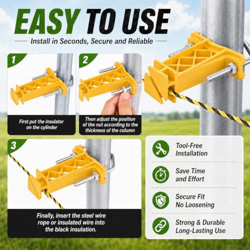 Tondiamo 24 Pcs Tube Post Insulator, Electric Fence T Post Insulators for Electric Fence Wire for Chain Link Square or Round Tubing (Yellow) | Extender Insulators for Square Round Pipe Tubing Wire Vinyl Picket Fence - style: Yellow