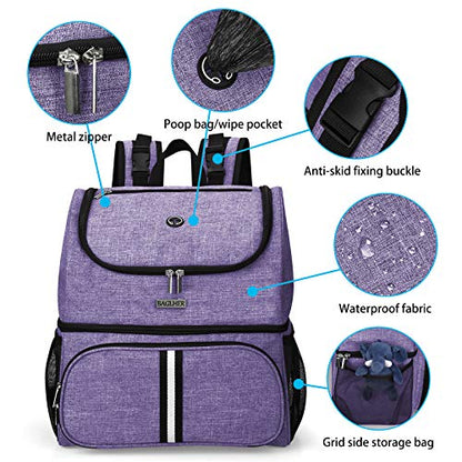 BAGLHER Pet Travel Bag, Double-Layer Pet Supplies Backpack (for All Pet Travel Supplies), Pet Travel Backpack with 2 Silicone Collapsible Bowls and 2 Food Baskets Purple - color: Purple