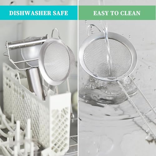 Fine Mesh Strainers for Kitchen, COKUMA Stainless Steel Metal Hand Small Mini Sieve Strainer, Cocktail Strainer Tea Coffee Juice Strainer，Food Strainer with Handlle (3.35inch, Silver)