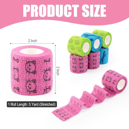Vet Wrap Cohesive Bandages, Self-Adhesive Bandage Wrap, Breathable Non-Woven Self Adherent Tape for Pet Dog Leg Paw Wound, Horse, Cat, First Aid & Ankle Sprain, 2 Inch, 6 Rolls - color: 6 Rolls C