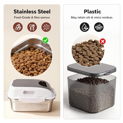 304 Stainless Steel Dog Food Storage Container with Lid for Cat Bird Pet Dry Food Treats, Mouse Proof Small Storage Bin Fits Up To 7 Lbs, Coming With Scoop