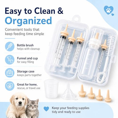Pet Feeding Kit for Newborn Kittens & Puppies, Kitten Feeding Bottle with Soft Silicone Nipples, Nursing Syringes for Small Animals, Kitten Milk Feeder Set for Rabbit, Hamster - size: 15 Pcs