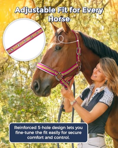 Hilltown Adjustable Horse Halter - color: PINK, size: Full
