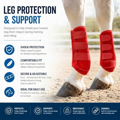 Horse Sport Boots 4 Pack Front Hind Neoprene Splint Leg Wraps - color: Red