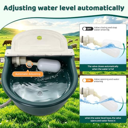 Automatic Water Bowl Livestock Waterer for Horse Cattle Goat Sheep Dog | 4L Large Plastic,Sheep Water Trough Bowl With Drainage Hole&39.37 inch Pipe,Float Valve Auto Refill,Yard Farm Outdoor Use