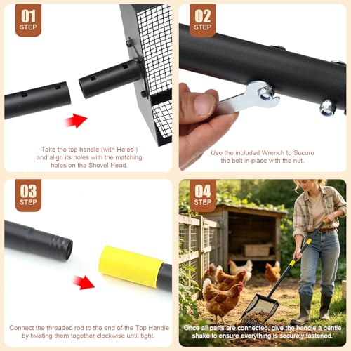 Chicken Poop Scooper, 42-84" Adjustable Chicken Coop Pooper Scooper, Black