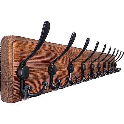 SKOLOO Rustic Coat Rack Wall Mount, 10 Hooks, 38.6'' Long, Solid Wood,Brown - color: Brown Plate & Black Hook, size: 1 Item-10 Hooks