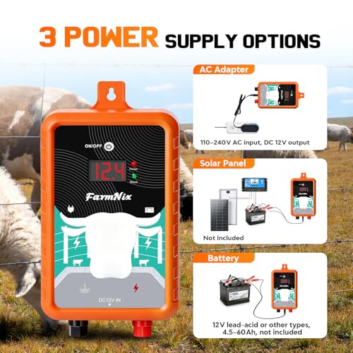 12KV DC AC Powered Electric Fence Charger, 15 Miles 4 Joules, LED - color: Orange