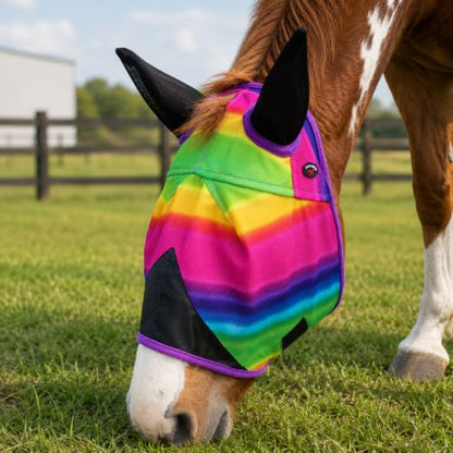 Equine Horse FlyMask Summer Spring Airflow Mesh Cob Ears 73206C - color: Rainbow, size: Cob Size