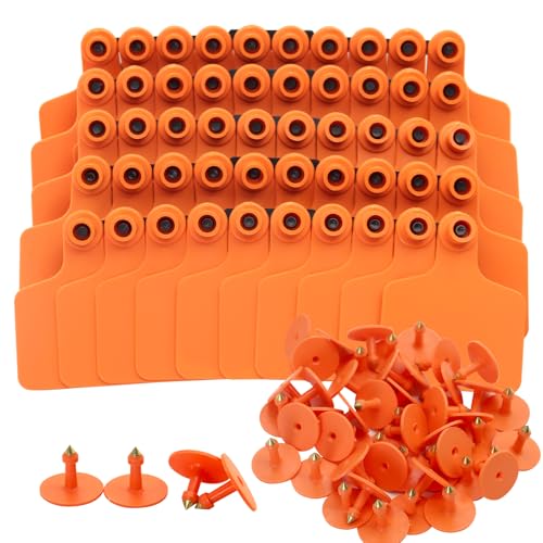 Blank Cattle Ear Tags for Cattle Cows Sheep Pig Goats, Orange, 100 Pieces | Flexible TPU, Livestock Identification Tags,Writable&Waterproof ,Large Size Animal ID Labels, Farm Management - color: Orange