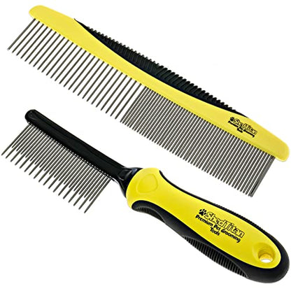Metal Dog Comb for Matted Hair & Detangler Combs Set - Remove Tangles & Matted Fur - Easy Safe Cat & Dog Combs for Grooming Doodles