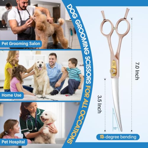 JASON Curved Dog Grooming Scissors - 7 Inch Professional Shears Rosegold - color: Rosegold, size: 7