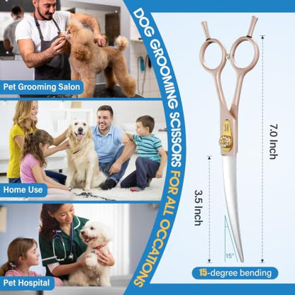 JASON Curved Dog Grooming Scissors - 7 Inch Professional Shears Rosegold - color: Rosegold, size: 7