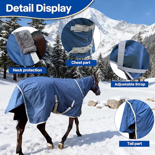 Winter 1200D Premium Turnout Horse Blanket,Medium Weight Waterproof Blanket (Back Length 81 inches (155cm) with Cover) - size: Back Length 81 inches ( 155cm ) with cover