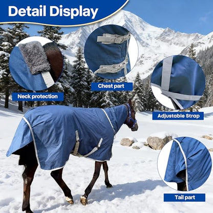 Winter 1200D Premium Turnout Horse Blanket,Medium Weight Waterproof Blanket (Back Length 81 inches (155cm) with Cover) - size: Back Length 81 inches ( 155cm ) with cover
