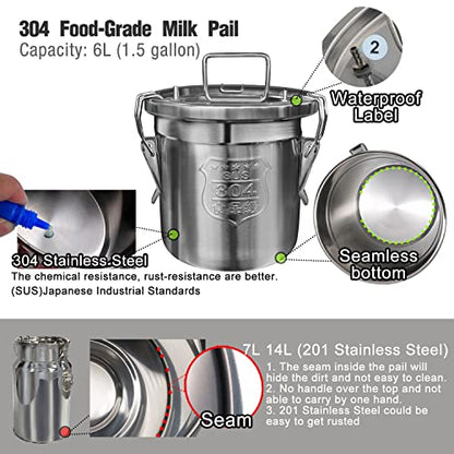 6L Goat Milking Machine, Pressure Gauge Pump Goat Milker (Pro Plus) | Hantop UnitedFarm, Portable Rechargeable Pump, Pulsation System, Speed Adjustable, Auto Stop, SUS304 Stainless Steel Bucket