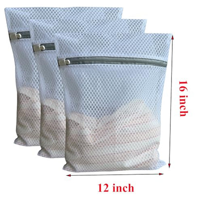 3Pcs Mesh Laundry Bags Durable Zipper Wash Bags for Delicates, Lingerie, Bras, Underwear, Baby Clothes, Shoe, Sock - Protect Garments in Washing Machine Pouch Net Bag Travel 12 x 16 Inches - size: 3 Medium(12 x 16 Inches)
