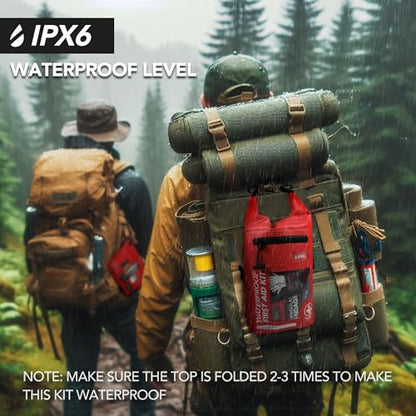 250 PCS Waterproof First Aid Kit, Roll Top Reflective Boat Dry Bag Bug Out Bags, Emergency Medical Kit Ideal for Boating, Camping, Fishing, Kayaking, Floating, Red