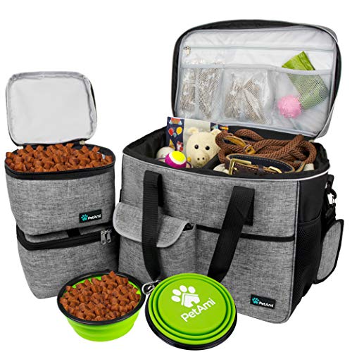 PetAmi Dog Travel Bag Organizer, Pet Supplies Tote Diaper Bag, Gray Large - color: Grey, size: Large - 15.5"L x 9.5"W x 14.0"H