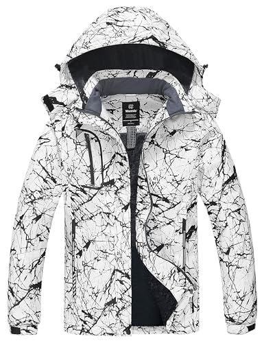 wantdo Women Hardshell Waterproof Windproof Insulated Ski Trekking Jacket - color: Black & White Flora, size: Large