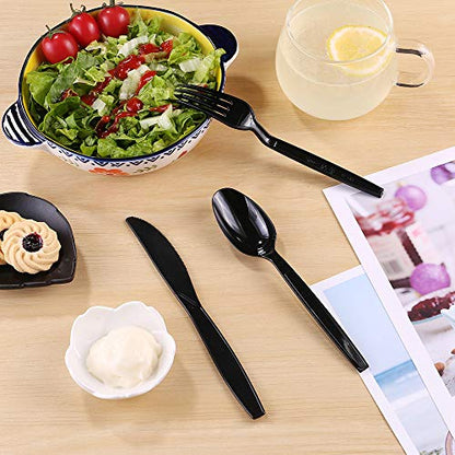 Plastic Fork Disposable Individually Packaged Forks Black 7-Inch Commercial Take Away Forks,Super Hard Mass Heavy Individually Wrapped Fork 100 PCS - size: Forks