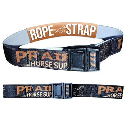 Prairie Horse Supply Rope Holder Strap for Saddle - Elastic Nylon 3/4 x 15 Inch - Western, Roping, Trail Saddles - Fits 3/8 to 5/8 Lariat Rope - Black
