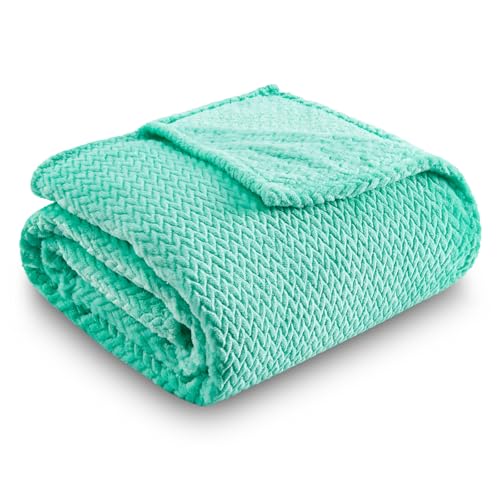 NEWCOSPLAY Fleece Leaves Pattern Twin Blanket, Aqua, 60"x80" - color: Aqua, size: Twin(60"x80")