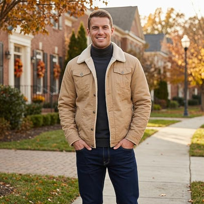 Men's Winter Sherpa Lined Fleece Military Cargo Jacket Cotton Outerwear Jacket Coat - color: Khaki, size: X-Large
