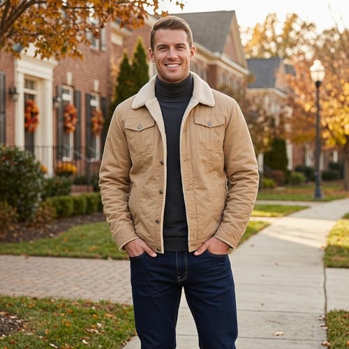 Men's Winter Sherpa Lined Fleece Military Cargo Jacket Cotton Outerwear Jacket Coat - color: Khaki, size: Small
