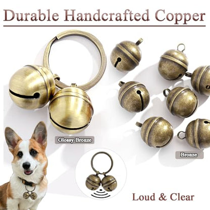 2 Extra-Loud Copper Dog Bells for Medium-Large Dog Collars - color: Glossy Bronze+Bronze, size: Large
