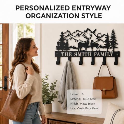 Personalized Deer Metal Coat Hooks Wall Mount and Coat Rack Hanger for Hanging and Storage Ideal for Living Room, Hallway, Office, Backpack, Bags, Towel, Clothes and Hat - color: Personalized Deer Mountain