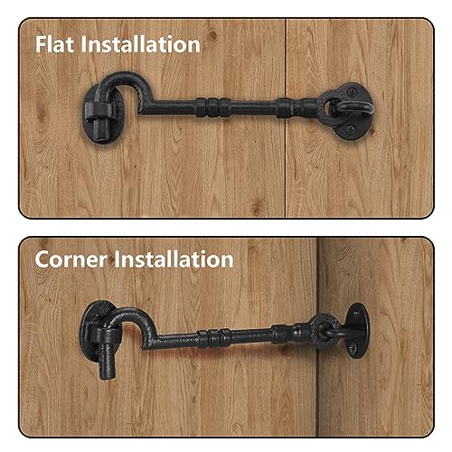 WellMade 6" Hook and Eye Latch for Door, Rust-Proof Door Latch, Privacy Hook Lock for Doors, Gate, Barn, Cabin, Window with 4 Screws (1 Pack, Black) - size: 1 Pack