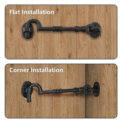 WellMade 6" Hook and Eye Latch for Door, Rust-Proof Door Latch, Privacy Hook Lock for Doors, Gate, Barn, Cabin, Window with 4 Screws (1 Pack, Black) - size: 1 Pack