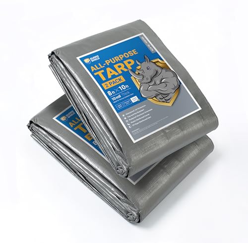 GUARD SHIELD Tarps Heavy Duty Waterproof 8x10 Feet Silver/Black Poly Tarp Cover Outdoor Thick UV Resistant Tarpaulin with Grommets 10mil (2-Pack) - color: Silver/Black, size: 8x10 (2-Pack)