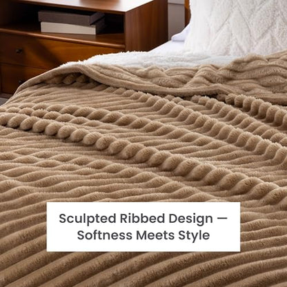 Berkshire Ribbed VelvetLoft® Blanket – 330gsm Medium Weight Plush, Extra Soft & Warm Plush Blanket for Bedroom, Couch, Travel – Durable & Easy Care(Irish Cream, King Size 90" x 108") - color: Irish Cream, size: King (90 in x 108 in)