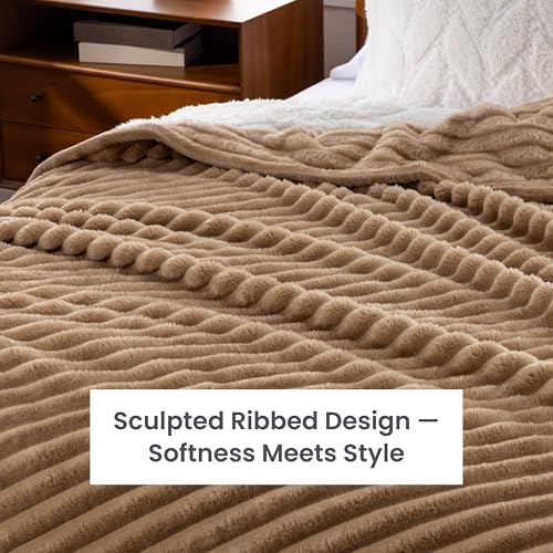 Berkshire Ribbed VelvetLoft® Blanket – 330gsm Medium Weight Plush, Extra Soft & Warm Plush Blanket for Bedroom, Couch, Travel – Durable & Easy Care(Irish Cream, Full/Queen Size 90" x 90") - color: Irish Cream, size: Full/Queen (90 in x 90 in)