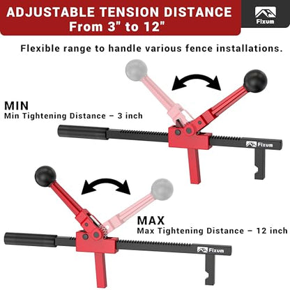 Chain Link Fence Stretcher Tool, Ratcheting Wire Fence Tightener & Puller for Woven Wire Fence, 3″–12″ Tension Range, 5° Tilted Base & Hooked Groove, One-Hand Operation for Farm & Yard, Red - color: Red