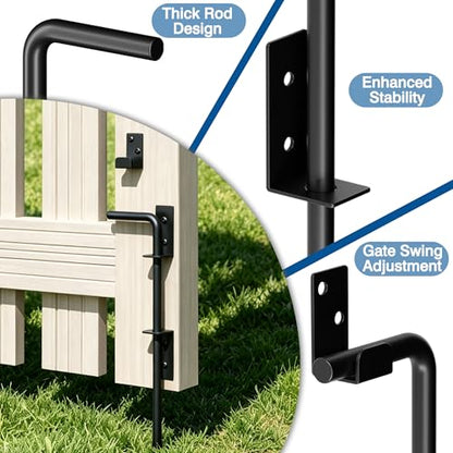Heavy Duty Cane Bolt Gate Drop Rod, 36" Black Gate Latches Hardware for Wood Fence/Metal/Vinyl/Double Gates, Outdoor Gate Ground Latch Drop Rod with Mounting Screws, 2 Pack - size: 36 Inch