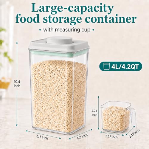 POP Airtight Flour-Rice Food-Storage Container - 4L/4.2Qt Jar with Lid and 3.3Oz Scoop | BPA-Free | Can Hold 5lb of Flour or 5lb of Rice | Stackable and Durable