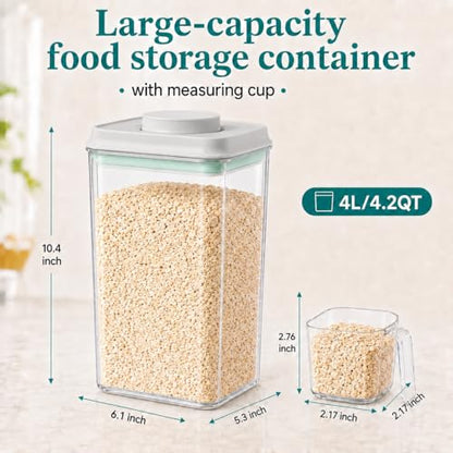 POP Airtight Flour-Rice Food-Storage Container - 4L/4.2Qt Jar with Lid and 3.3Oz Scoop | BPA-Free | Can Hold 5lb of Flour or 5lb of Rice | Stackable and Durable