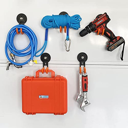 ULIBERMAGNET Garage Strong Magnetic Hooks, 2 Pack Heavy Duty Large J Hooks with Magnet, Anti-Slip Coating Magnet Hooks for Garden Tools, Ropes,Drill - style: 2.59" Strong Medium J Orange 2PC