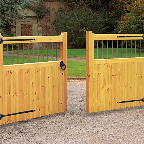 Home Improvement Door Hinges – Pack of 2 18-Inch Matte Black Hinges – 4mm Thick Barn Door Hinges Include 12 Black Coated Mounting Screws – Heavy Duty Iron Gate Hinge