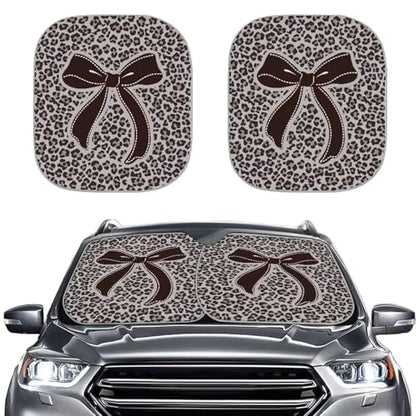 Camo Bow Car Windshield Sun Shade 2pcs Folding Car Front Window Sunshade Auto Shade for Windshield Visor Blocks UV Rays Car Accessories Universal Fit Most Cars Women Men - color: Camo Bow